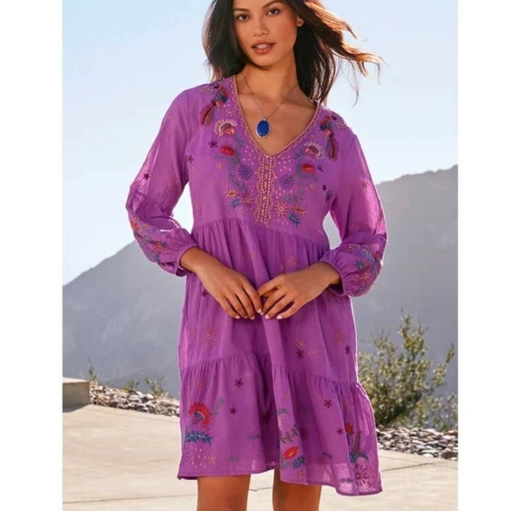 NWT Johnny Was Workshop LUCY EASY TIERED DRESS purple size xs - Picture 4 of 13
